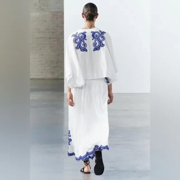 Zara Co-Ord Set Embroidered Blouse And Skirt - Picture 12 of 15